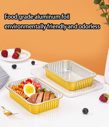 Aluminum Foil Pans with lids 10pack Heavy Duty 2LB Small foil pan 8.5"×6" Disposable, For Microwave & Oven Safe Cooking,Baking,A takeaway food container,Gold
