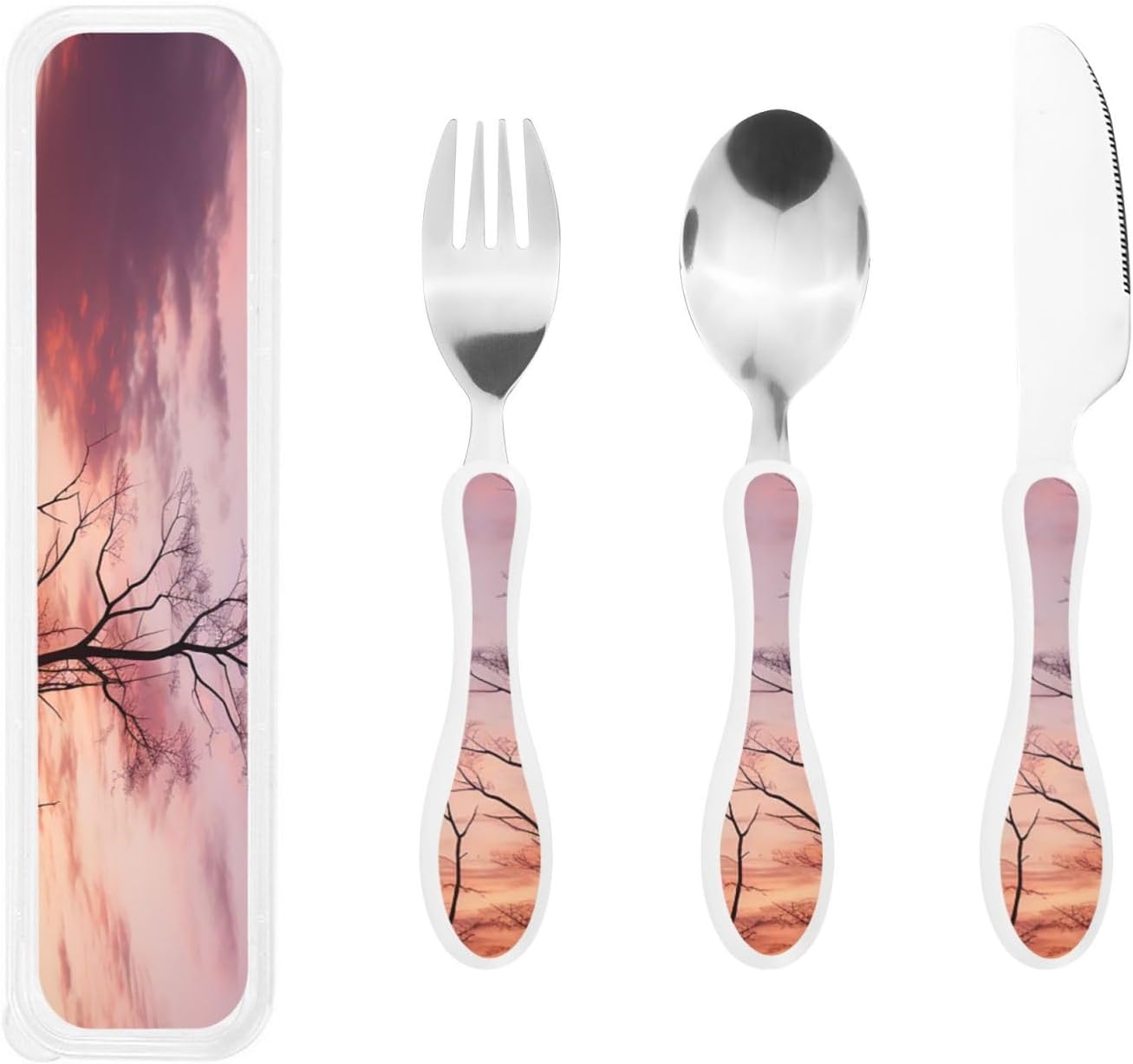 3-Piece Kids Silverware Set With Storage Case, Stainless Steel Reusable Children Safe Knife Spoon Fork Set Easter Bunny Eggs Spring Flower Rabbit Children Flatware Set For Kids Lunch Box