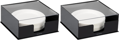 Mind Reader Utensil Napkin and Plate Organizer Tray, Countertop Caddy with 7 Compartments, Holds Plates up to 10.5 Inches, Breakroom and Buffet Organizer, Plastic, Black