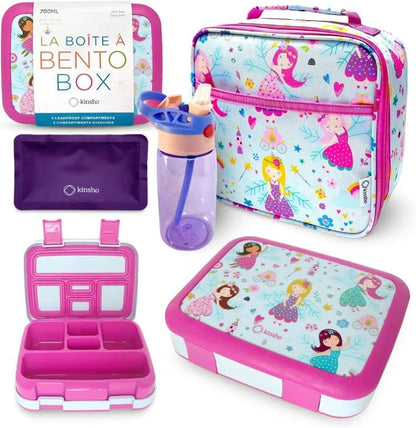 Kinsho Bento Lunch Box for Kids Toddlers, 5 Portion Control Sections, BPA Free Removable Plastic Tray, Pre-School Kid Toddler Daycare Lunches, Snack Container Ages 3 to 7 (Blue Space Rockets)