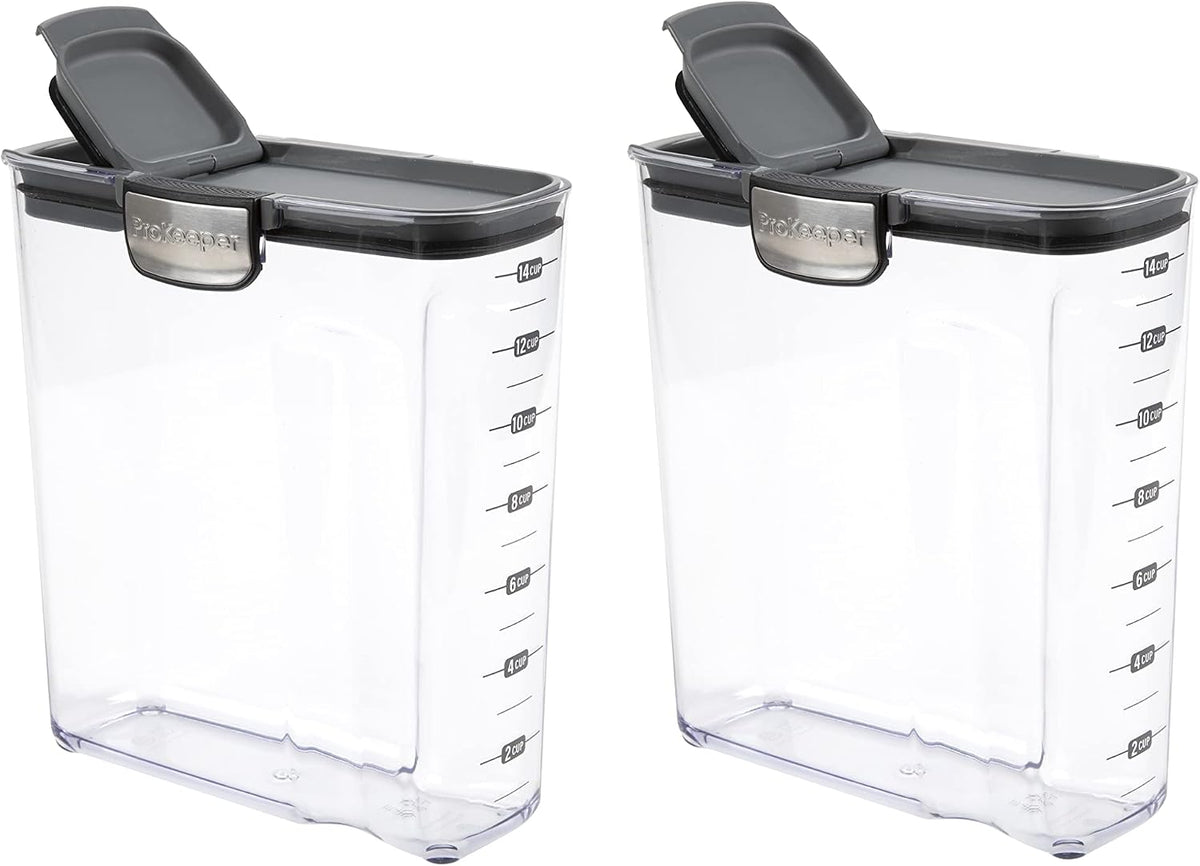 Progressive International ProKeeper+ Clear Plastic Airtight Food Baker's Kitchen Storage Organization Container Canister Set with Magnetic Accessories, 2- Piece Set (Flour 4-Quart)