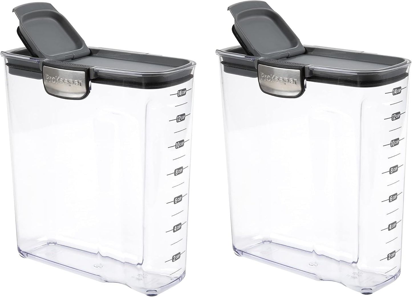 Progressive International ProKeeper+ Clear Plastic Airtight Food Baker's Kitchen Storage Organization Container Canister Set with Magnetic Accessories, 2- Piece Set (Grain 2.5-Quart)