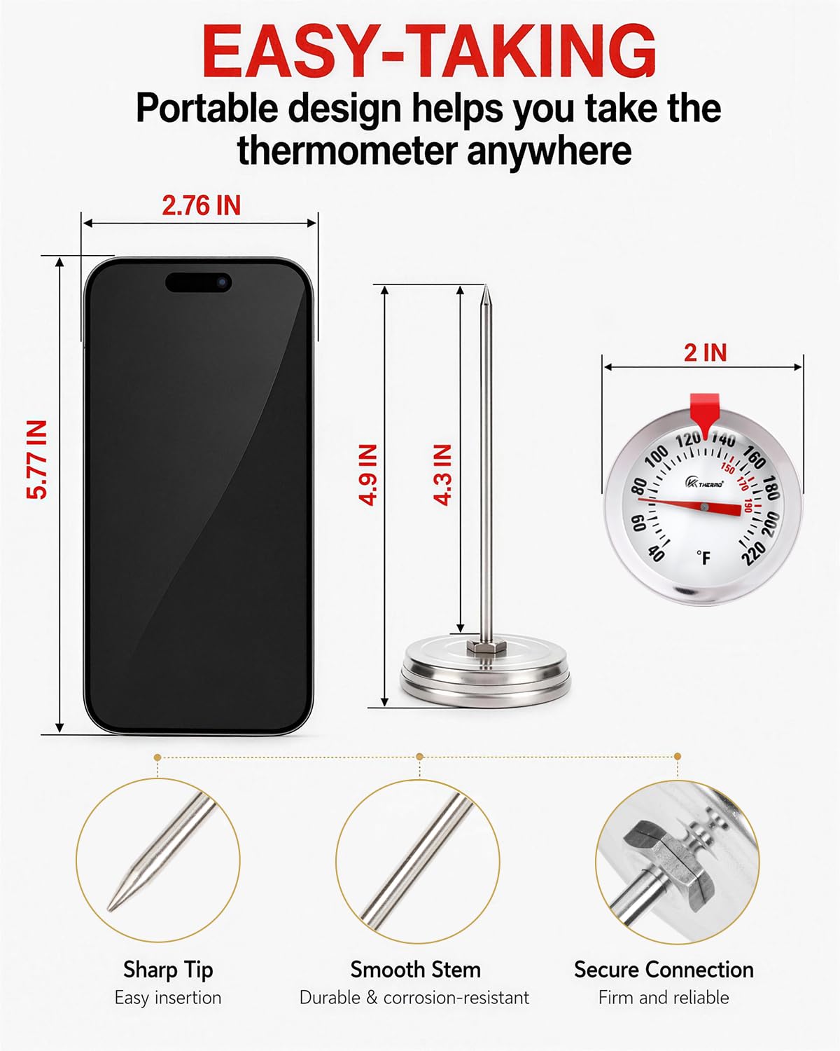 Oven Thermometer 2.75-Inch Dual Scale, 50-300°C/100-600°F, NSF 2‑Pack