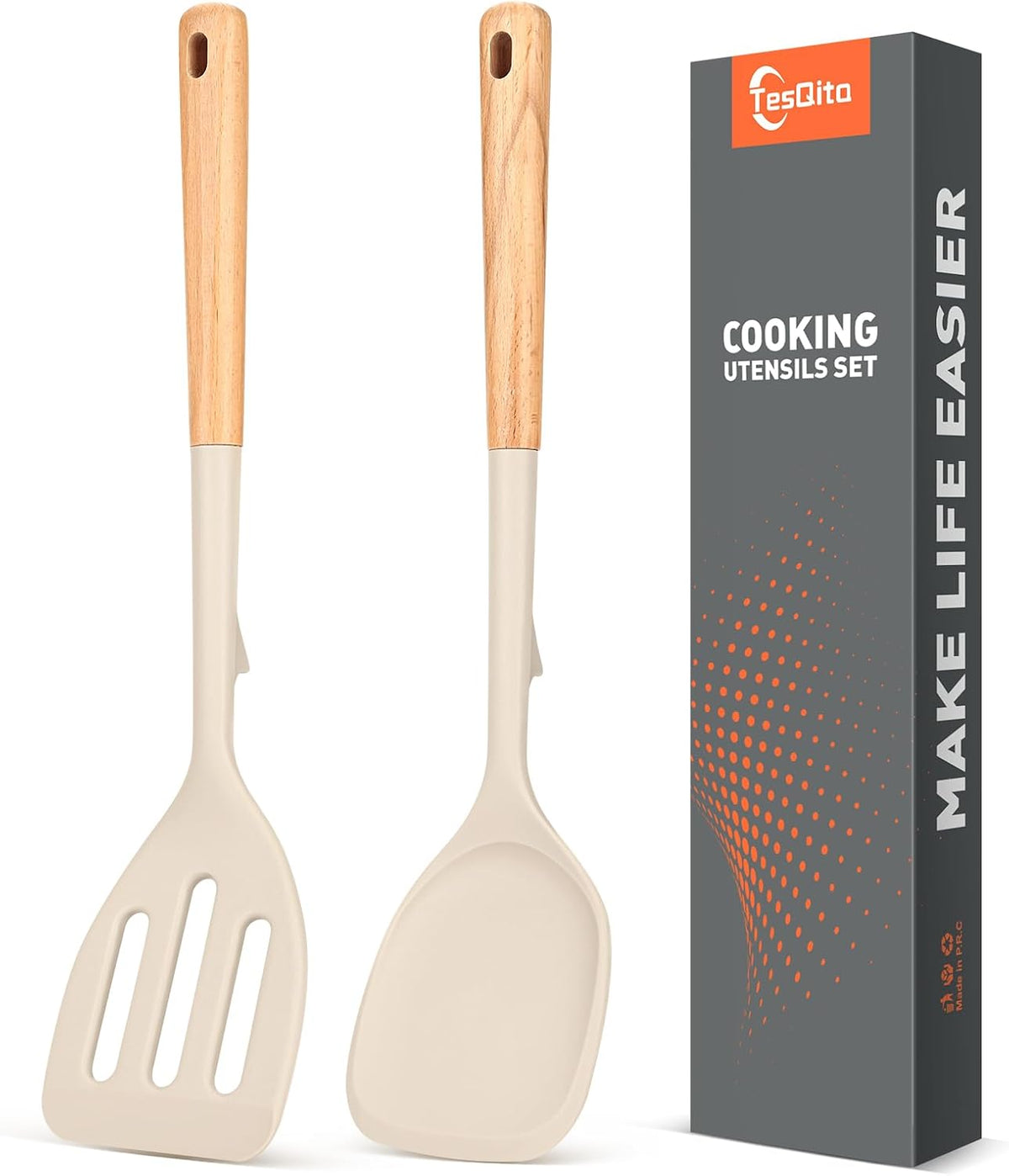 Extra Large Silicone Spatula Turner Set with Wooden Handle