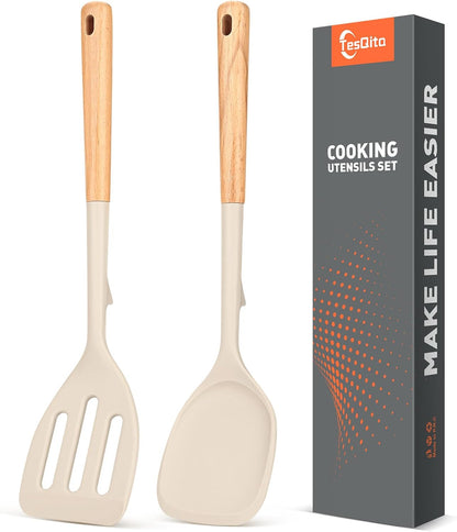 Extra Large Silicone Spatula Turner Set with Wooden Handle