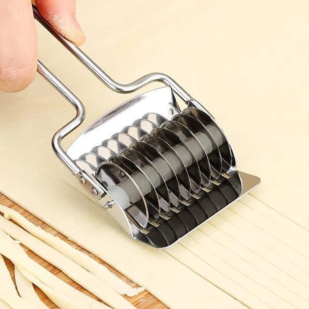 Pasta Noodle Cutter, Stainless Steel Manual Pasta Spaghetti Maker, Dough Cutter for Homemade Noodles, Lattice Roller Garlic Ginger Herb Mincer for Kitchen Cooking Tools