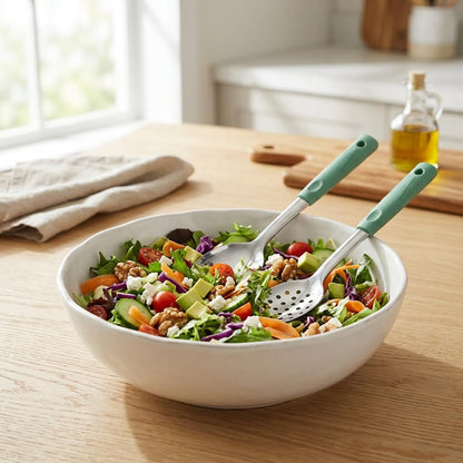2-Piece Serving Spoons, 11-Inch, Solid & Slotted, Platinum Silicone
