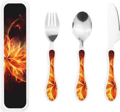 3-Piece Kids Silverware Set With Storage Case, Stainless Steel Reusable Children Safe Knife Spoon Fork Set African Lion Black And White Children Flatware Set For Kids Lunch Box