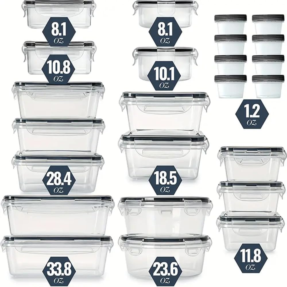 48 Pack Meal Prep Containers Set With Airtight Lids,BPA Free Food Storage Containers For Leftovers Leakproof Stackable Freezer/Microwave/Dishwasher Safe Lunch Box (24, Rectangular+Roud)