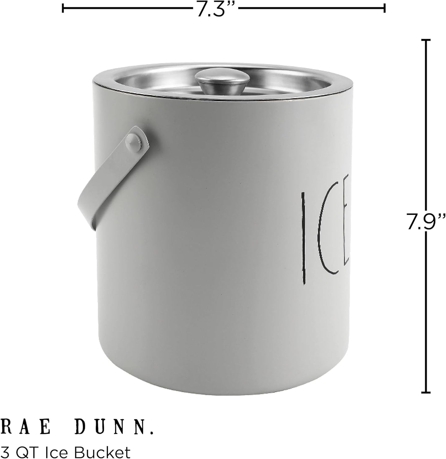 Rae Dunn Ice Bucket with Scoop - Stainless Steel Bucket with Handle, Lid and Ice Scooper - 4 Qt. Storage Bin for Ice Cubes for Bars, Parties, Backyard Barbeques, Picnics, and Camping (Black)