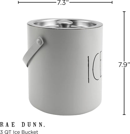 Rae Dunn Ice Bucket with Scoop - Stainless Steel Bucket with Handle, Lid and Ice Scooper - 4 Qt. Storage Bin for Ice Cubes for Bars, Parties, Backyard Barbeques, Picnics, and Camping (Black)