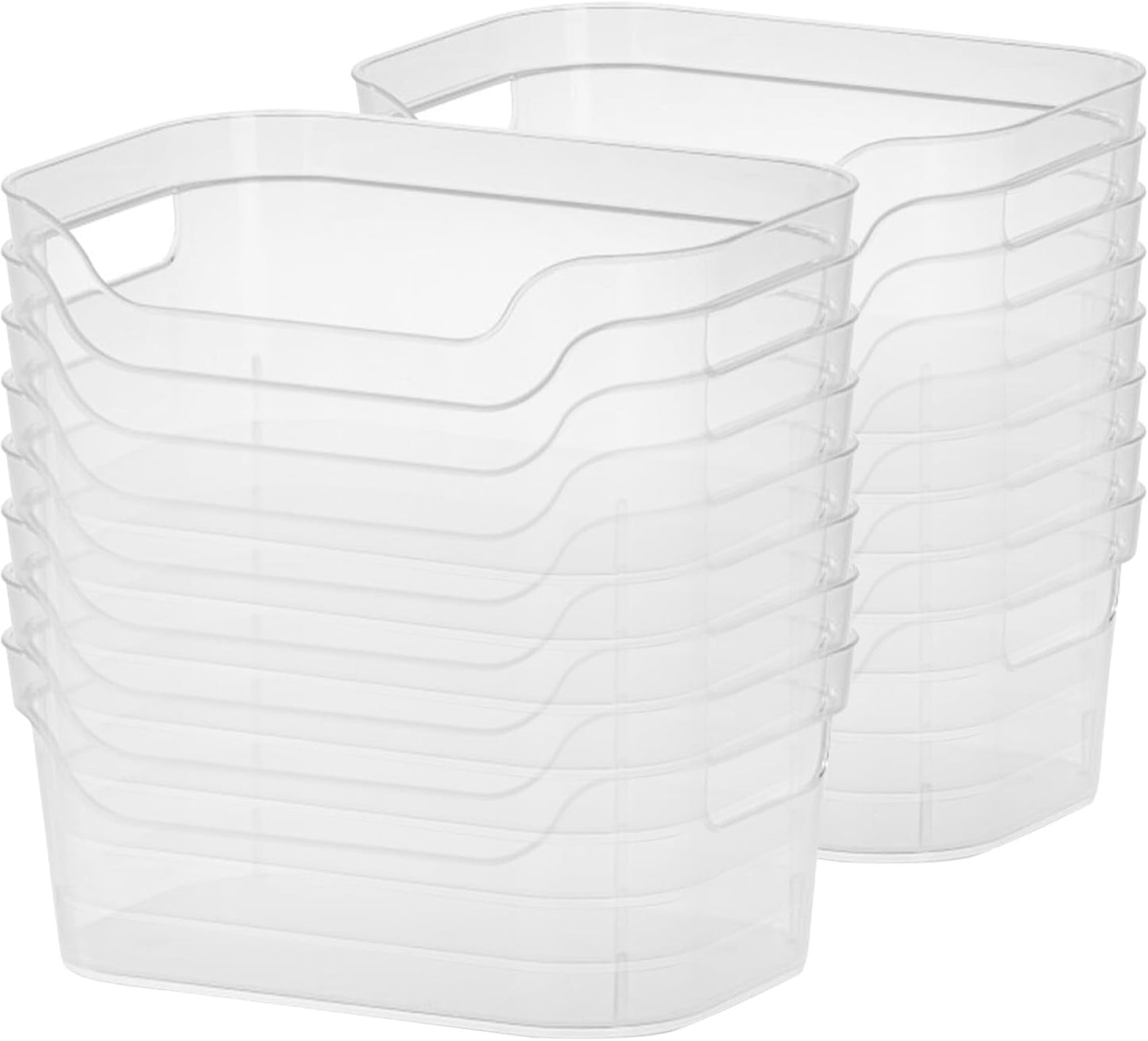 Sterilite 7 x 11 x 14.25 Inch Polished Open Scoop Front Storage Bin with Comfortable Carry Through Handles for Household Organization, Clear (6 Pack)