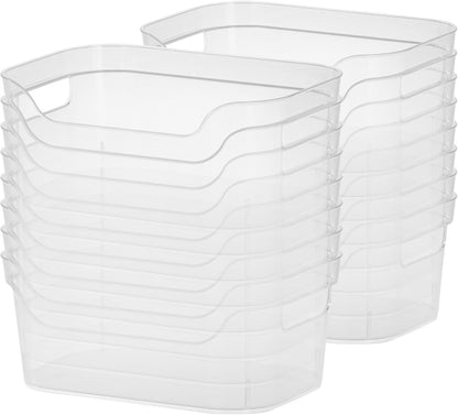 Sterilite 7 x 11 x 14.25 Inch Polished Open Scoop Front Storage Bin with Comfortable Carry Through Handles for Household Organization, Clear (6 Pack)