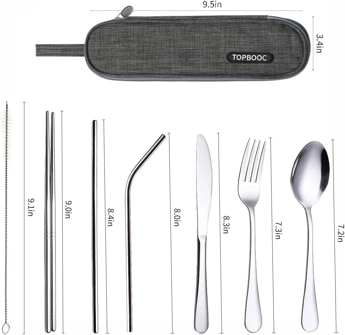 Portable Stainless Steel Flatware Set, Travel Camping Cutlery Set, Portable Utensil Travel Silverware Dinnerware Set with a Waterproof Case (Pink)