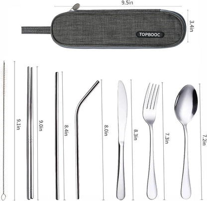 Portable Stainless Steel Flatware Set, Travel Camping Cutlery Set, Portable Utensil Travel Silverware Dinnerware Set with a Waterproof Case (Pink)