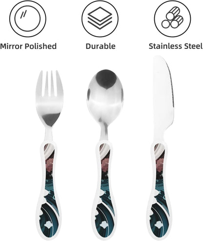 3-Piece Kids Silverware Set With Storage Case, Stainless Steel Reusable Children Safe Knife Spoon Fork Set Shih Tzu Dog Children Flatware Set For Kids Lunch Box