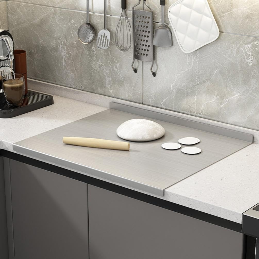 Stainless Steel Cutting Boards for Kitchen, Kneading Cutting Board Mats, Non-Slip Baking and Cutting Mat with Raised Borders, Suitable for Meat, Fruits, Vegetables, Bread, and Baking (#A_15.7x11.8")