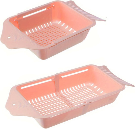 1Pcs Space-Saving Collapsible Over The Sink Colander - Extendable Dish Drainer Basket for Washing Fruits, Vegetables, Draining Pasta & Dishes - Durable Kitchen Sink Strainer & Food Prep Tool (Pink)