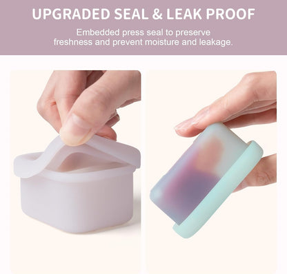 MICEBAY 2-Pack Leak-Proof Salad Dressing Container To Go, Food Grade Silicone Sauce Containers for Bentgo Lunch Box, Reusable Condiment Cups with Lids for Small Snacks - 2.6 oz (Sky Blue & Black)