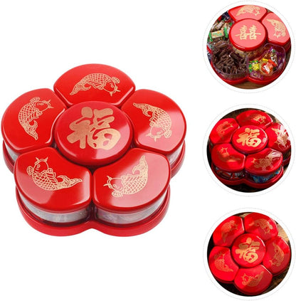 Cabilock 1pc Boxes Dried Fruit Box Party Serving Platter Candy New Year Cookie Container Appetizer Plates Tins Vintage Tray Storage Cubes with Lid Plastic to Rotate Chinese Style Tray Cover