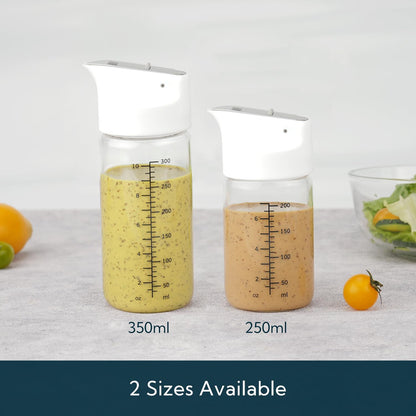 KITCHENDAO Glass Salad Dressing Shaker Bottle, 350ml, with Measuring Marks