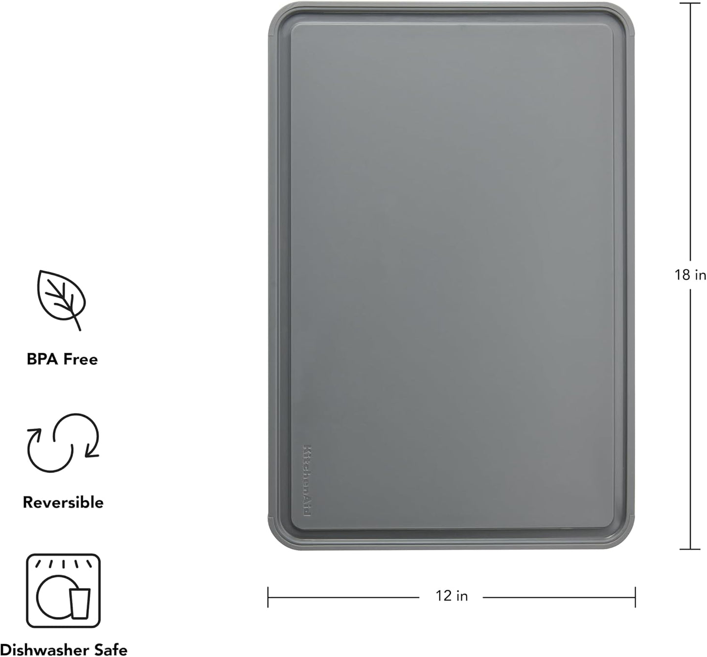 KitchenAid Classic Plastic Cutting Board with Perimeter Trench and Non Slip Edges, Dishwasher Safe, 12 inch x 18 inch, Gray