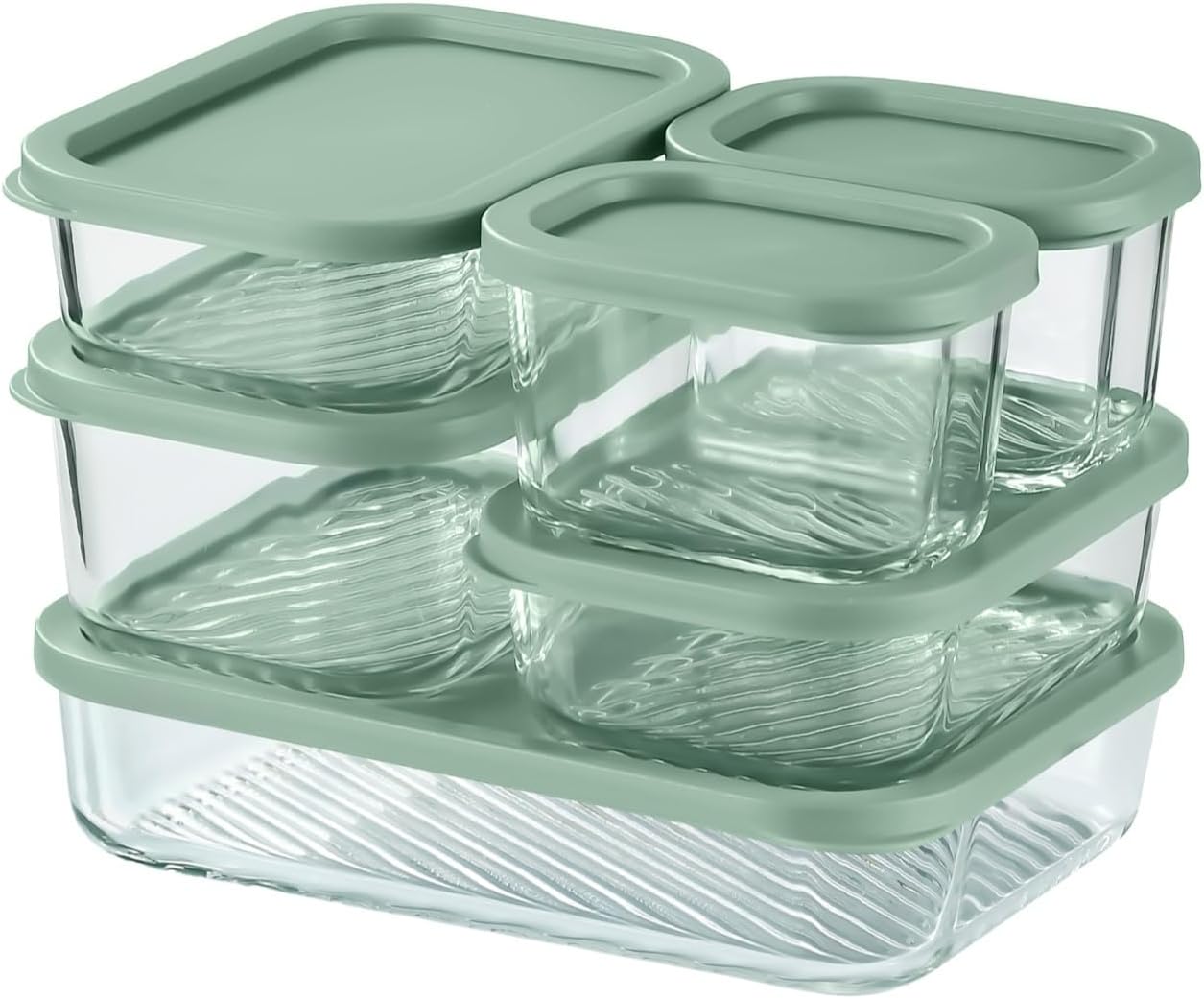 EATEX Grooved Base Glass Meal Prep Containers, 12 Pack Glass Food Storage Containers with Lids for Meal Prep & Lunch, Microwave Oven Freezer Dishwasher Safe, Anti Moisture Non-Stick Design - Black