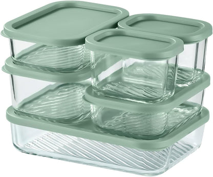 EATEX Grooved Base Glass Meal Prep Containers, 12 Pack Glass Food Storage Containers with Lids for Meal Prep & Lunch, Microwave Oven Freezer Dishwasher Safe, Anti Moisture Non-Stick Design - Black