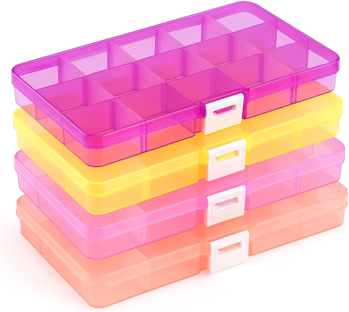 Opret 15 Grids Bead Organizer(4 Pack), Earring Organizer Box, SMALL Plastic Clear Organizing Containers with Adjustable Dividers for Crafts Jewelry Screws Small Items, Size 6.9×3.9×0.9in