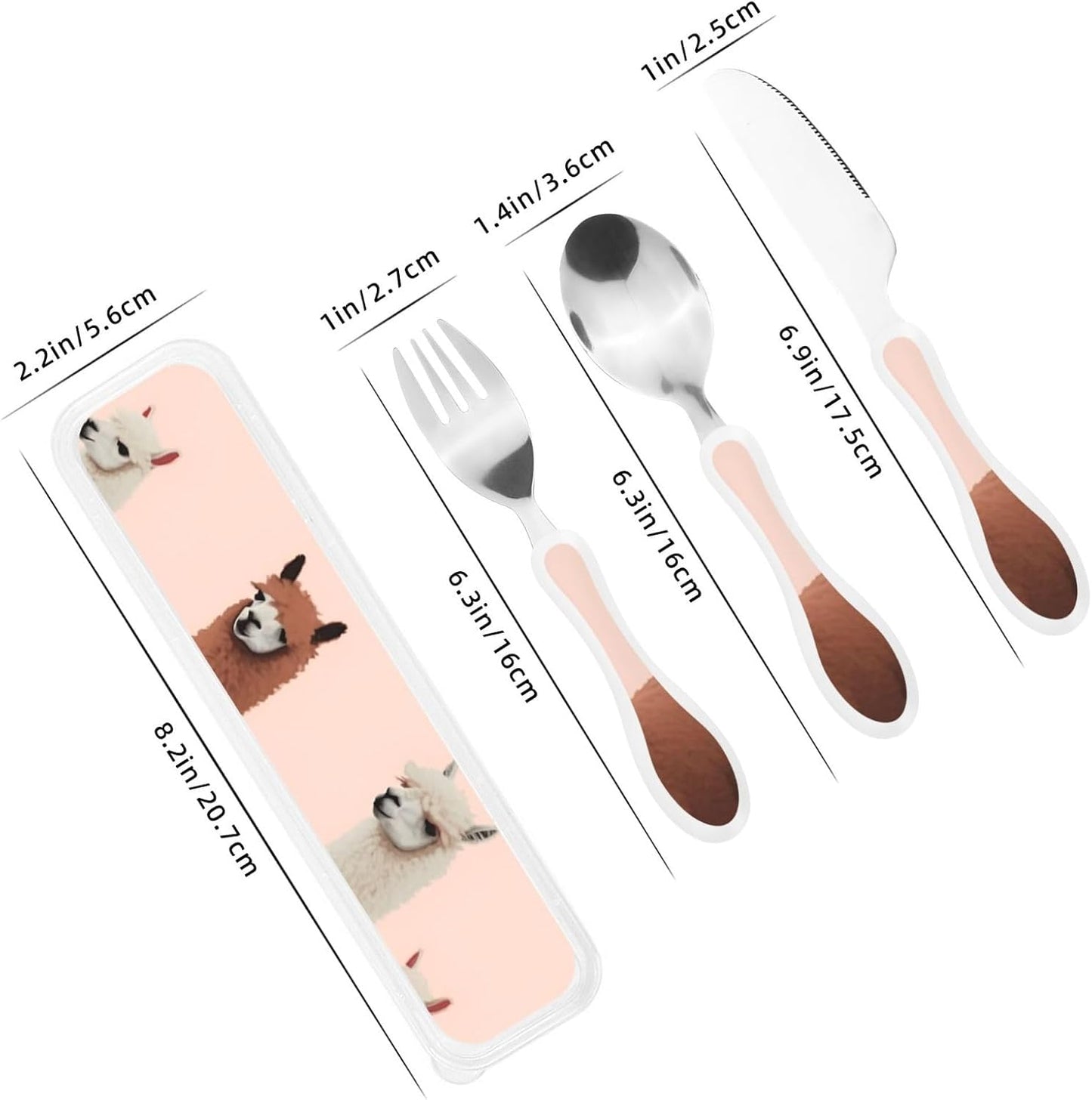 3-Piece Kids Silverware Set With Storage Case, Stainless Steel Reusable Children Safe Knife Spoon Fork Set Alpaca Cactus Children Flatware Set For Kids Lunch Box