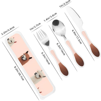 3-Piece Kids Silverware Set With Storage Case, Stainless Steel Reusable Children Safe Knife Spoon Fork Set Alpaca Cactus Children Flatware Set For Kids Lunch Box