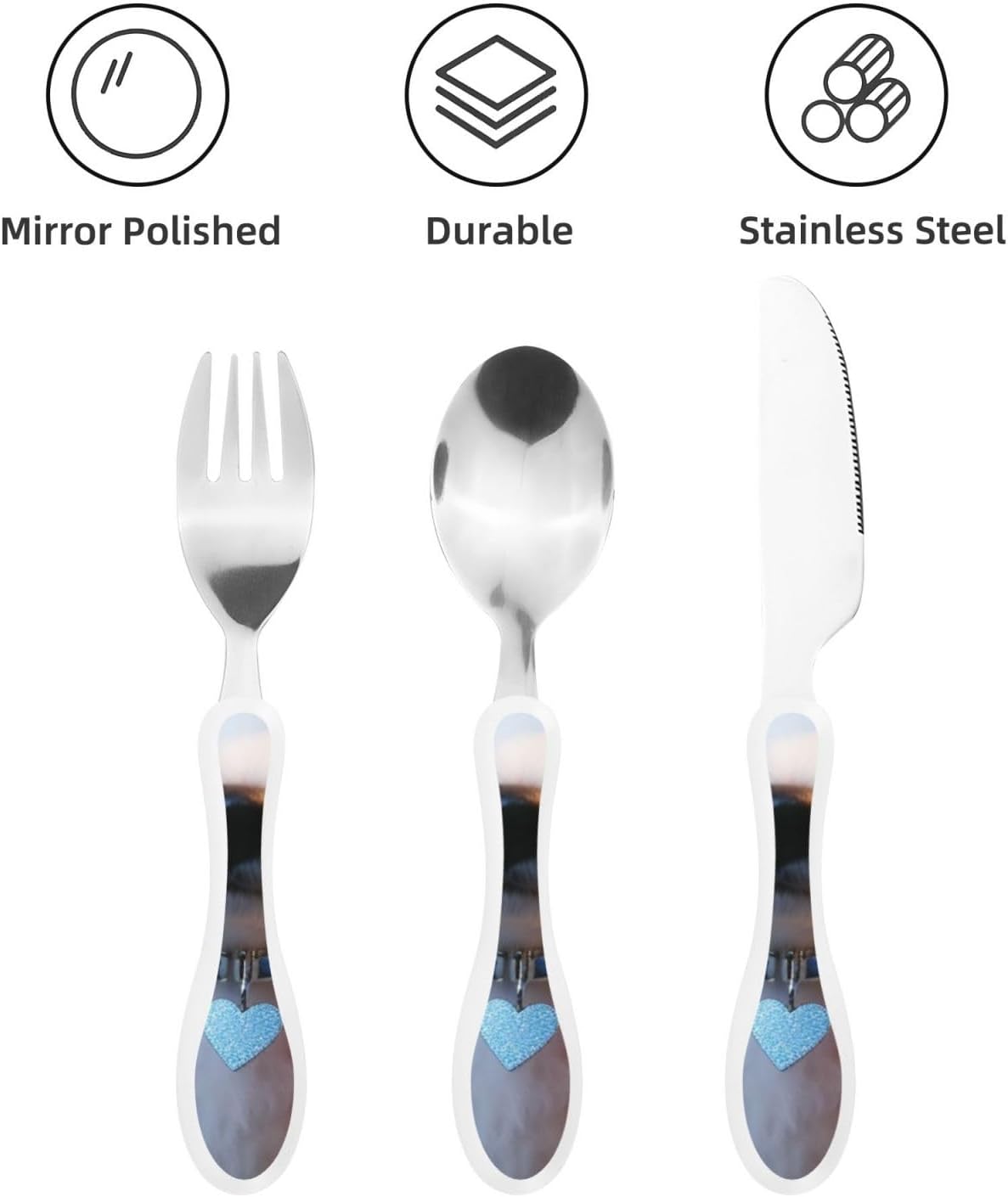 3-Piece Kids Silverware Set With Storage Case, Stainless Steel Reusable Children Safe Knife Spoon Fork Set Blue Lotus Floral Children Flatware Set For Kids Lunch Box
