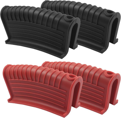 4 PCS Silicone Pot Handle Holders, Hot Skillet Handle Covers for Cast Iron Pans - Heat Resistant Non-Slip Grip Sleeves for Frying Pans, Griddles(Red)