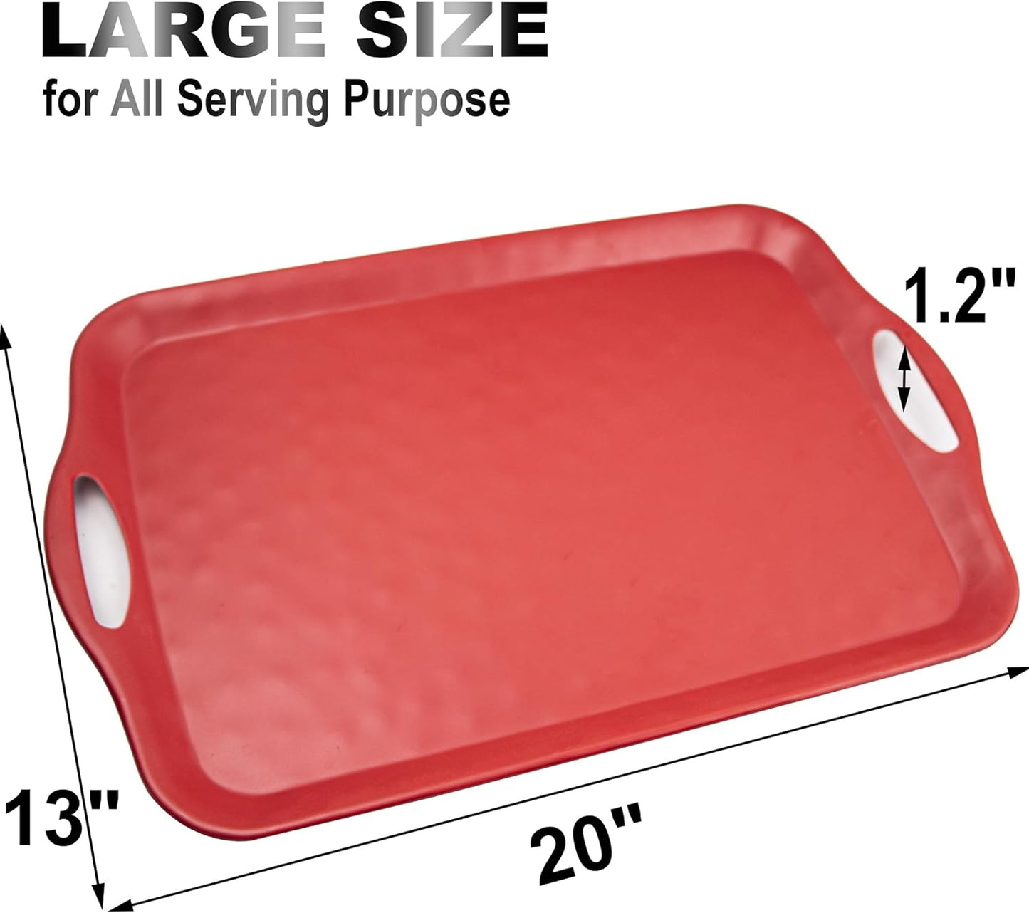 ECOIOU Extra Large Serving Tray with Handles, 20x13 inch, Set of 2 Melamine Platters for Serving Food, Turkey, Cookie, Rectangular Trays for Eating, Raised Dots Matt Finished, Dishwasher Safe, White