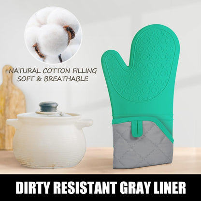 RORECAY Silicone Oven Mitts and Pot Holders Sets, Gloves for Kitchen, Beige