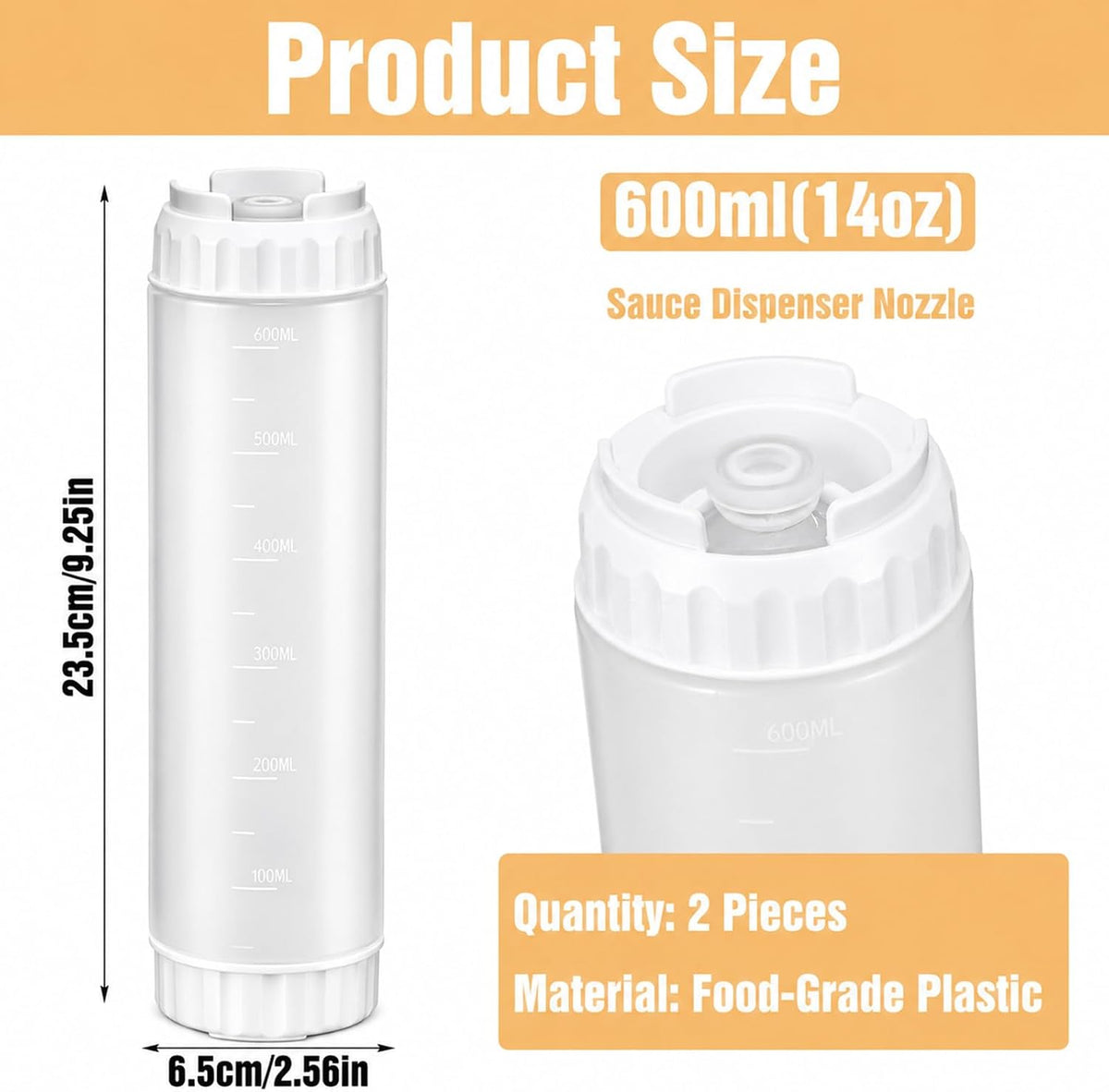 2 Pcs 16 oz Inverted Squeeze Bottles, Valve Condiment Dispenser (Black)