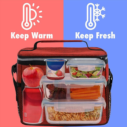 opux Insulated Lunch Bag for Men Women, Leakproof Black Lunch Box for Work, Portable Soft Lunch Cooler Bag with Shoulder Strap, Adult Lunchbox Lunch Pail for Kid Boy Girl School, 14 Can/8L