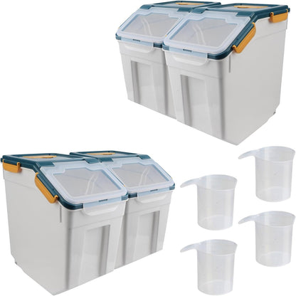 Large Flour Storage Container Bin 25lb, 2Pack Airtight Rice Storage Containers with Measuring Cup&Scoop, BPA Free with Wheels Seal Locking Lid for Flour, Rice, Grain (50LBS Total, Blue)