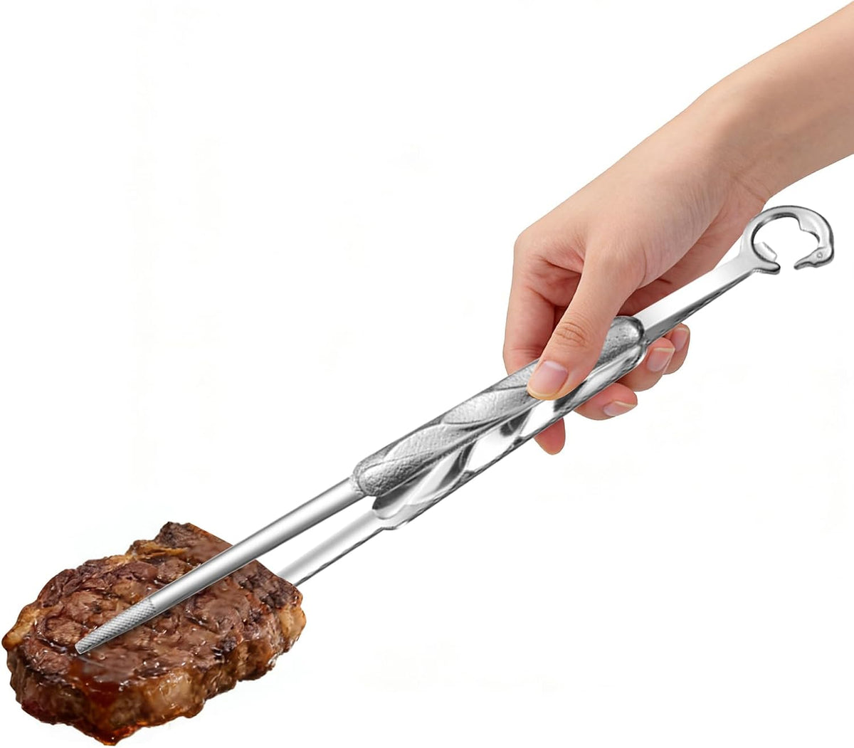 12.5" Stainless Steel Kitchen Tweezer Silver Versatile Grill Tong