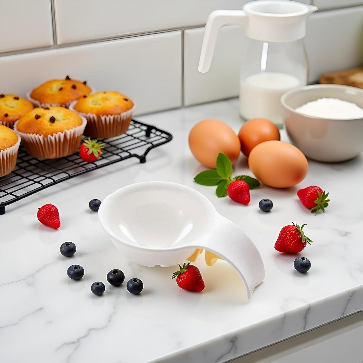 Egg Yolk Separator for Raw Eggs, Plastic, White, 2 Pack, Strainer for Baking Cakes