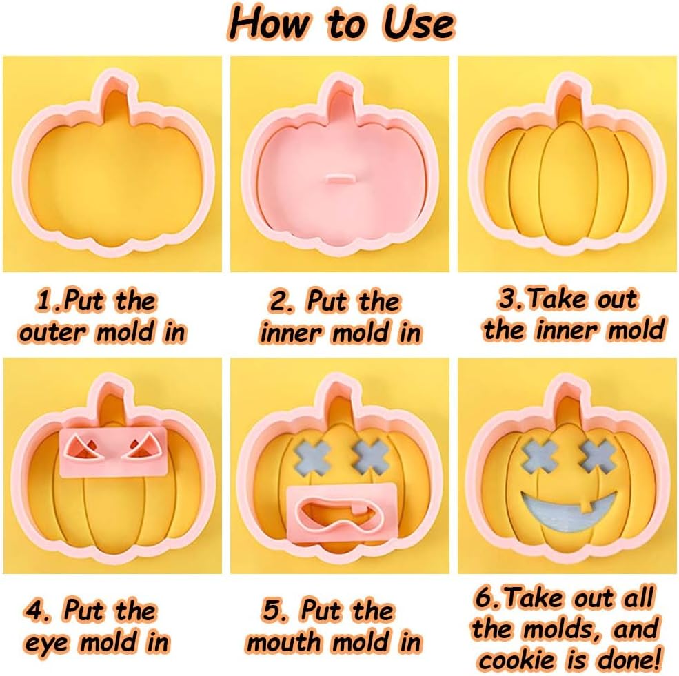 Mini Pumpkin Cookie Cutters, DIY 3d Halloween Raised Design Cookie Stamps