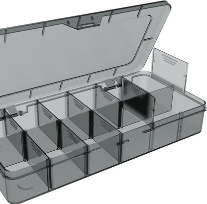 Plastic Organizer Box,12 Grids Clear Bead Organizer Compartment Box with Removable Dividers for Parts,Bead Storage Earring Container Tool Hair Accessories,10.23L x 5.31W x 1.7H inch