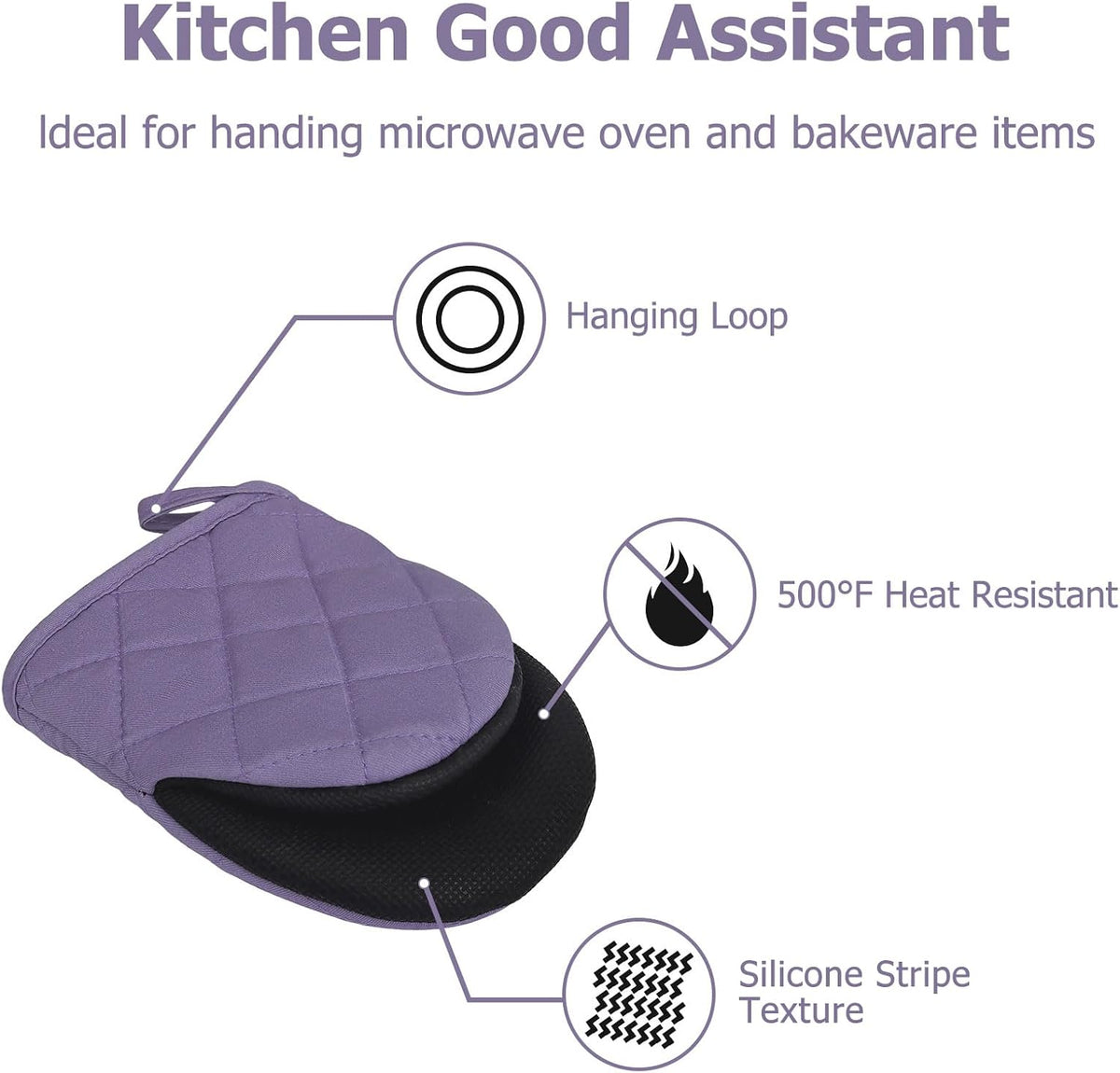 Goldmeet Mini Oven Mitts 2-Pack, 7"x5.5", 500°F Silicone Grip, Gray
