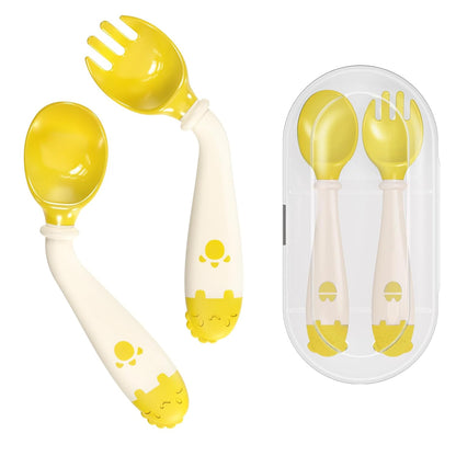 Deejoy Toddler Utensils - Stainless Steel Spoons and Forks, Kids Silverware Self Feeding Flatware Set with Travel Safe Case (Green)