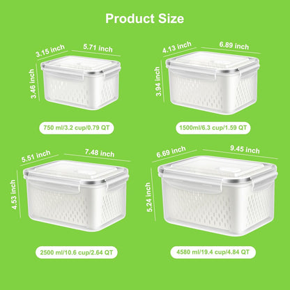 12 Pieces Fruit Storage Containers For Fridge with Removable Colanders