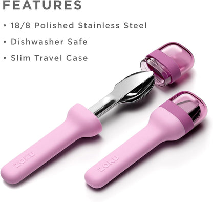 ZOKU Pocket Utensil Set, Blue - Stainless Steel Fork, Knife, and Spoon Nest in Case - Portable Design for Travel, School, Work, Picnics, Camping and Outdoor Home Use