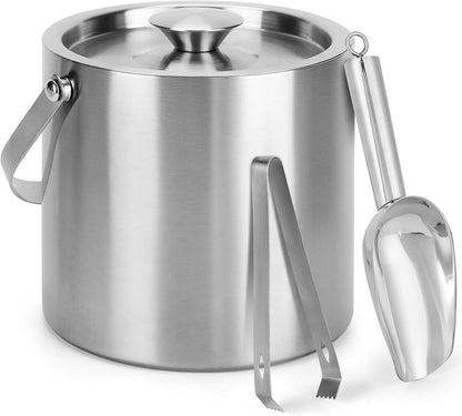 4L Stainless Steel Ice Bucket With Lid, Insulated Double-Wall Ice Buckets with Scoop & Tongs for Parties, Portable Ice Container for Chilled Champagne Wine Drink, Ideal for Home/Activities/Bar Freezer