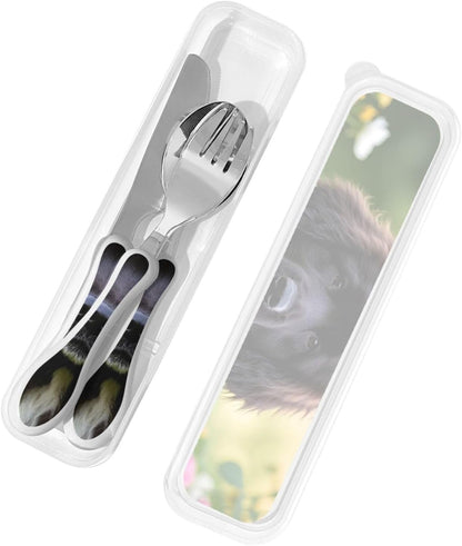 3-Piece Kids Silverware Set With Storage Case, Stainless Steel Reusable Children Safe Knife Spoon Fork Set Cute Puppy Children Flatware Set For Kids Lunch Box