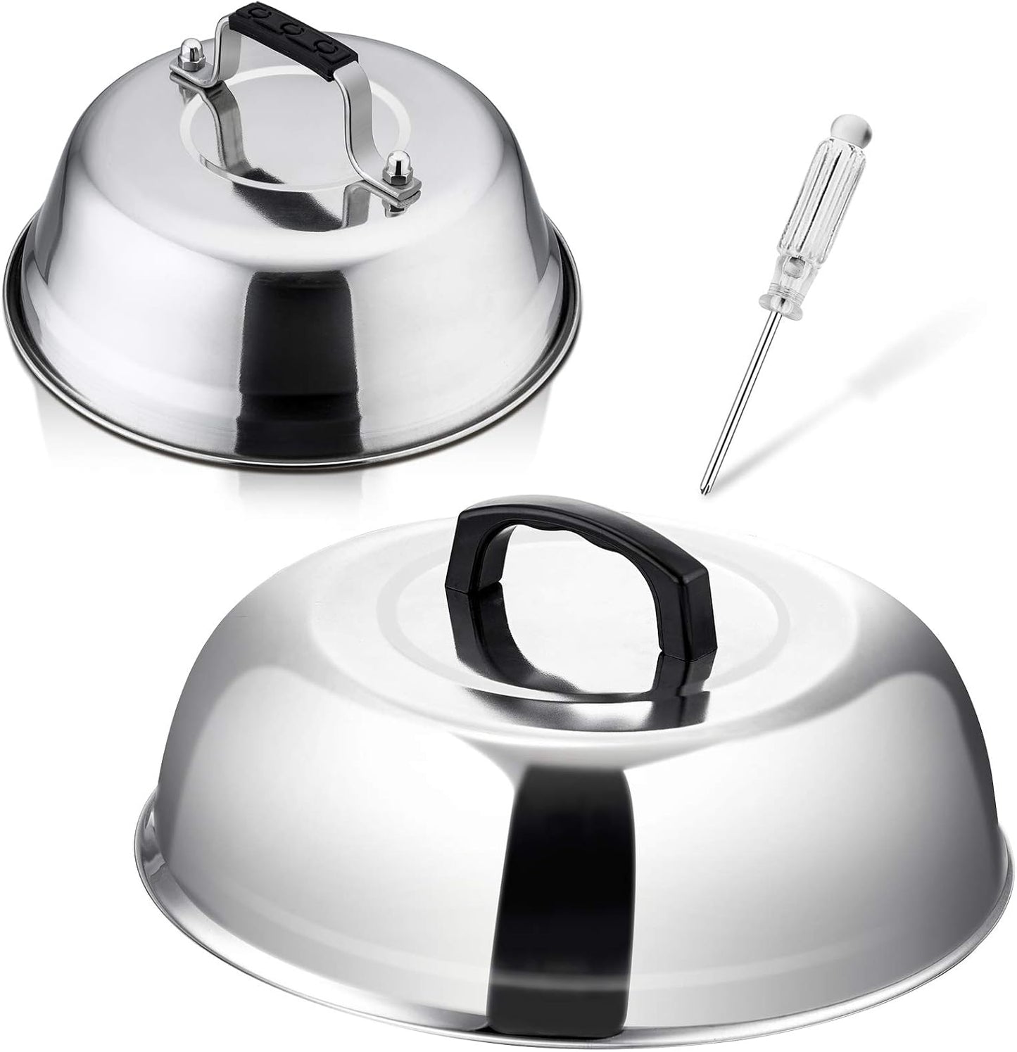 HaSteeL Cheese Melting Dome Set of 2, 12 Inch Round Basting Cover Metal Steam Cover, Stainless Steel Griddle Accessories for Flat Top Grill/Outdoor BBQ/Kitchen Cooking