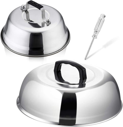 HaSteeL Cheese Melting Dome Set of 2, 12 Inch Round Basting Cover Metal Steam Cover, Stainless Steel Griddle Accessories for Flat Top Grill/Outdoor BBQ/Kitchen Cooking